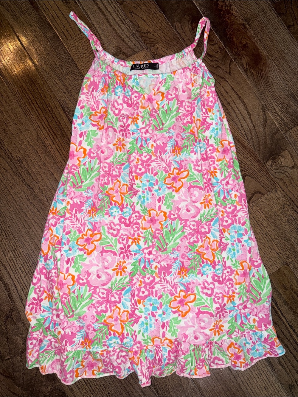 Lauren Ralph Lauren Floral Sundress Size S Pink Ruffle Summer Beach Dress
